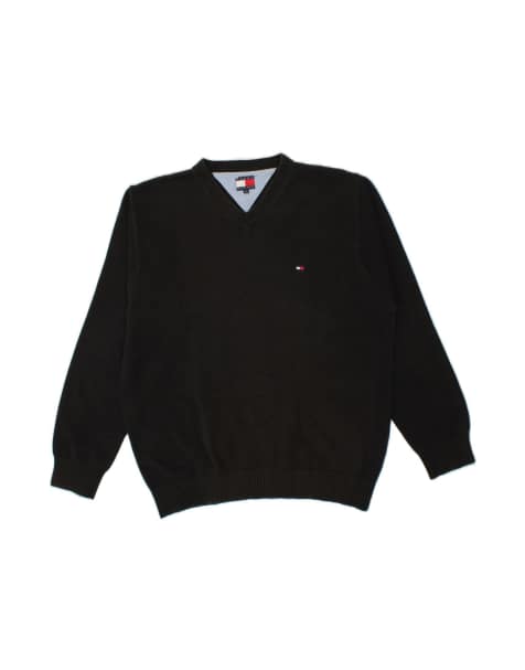 Vintage Tommy Hilfiger V-neck Jumper Sweater XL In Black - view 1