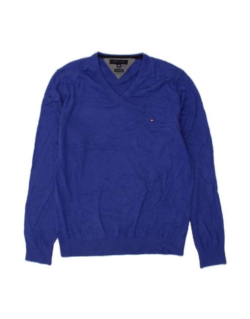 Vintage Tommy Hilfiger V-neck Jumper Sweater XL In Blue