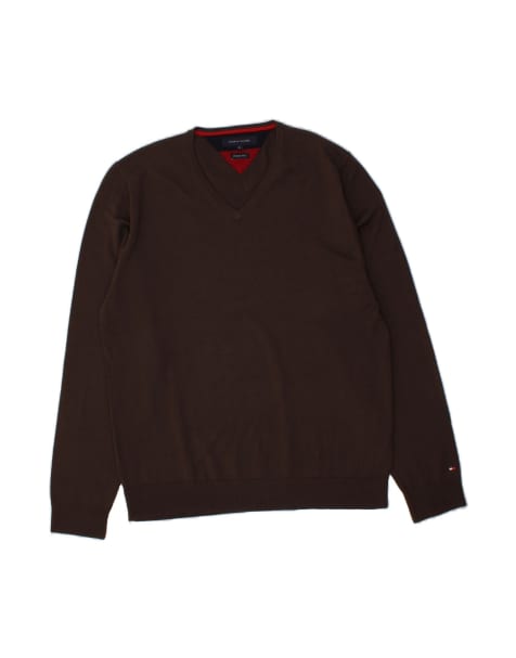 Vintage Tommy Hilfiger V-neck Jumper Sweater XL In Brown Wool - view 1