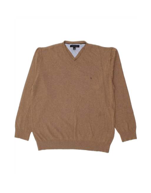 Vintage Tommy Hilfiger V-neck Jumper Sweater XL In Brown