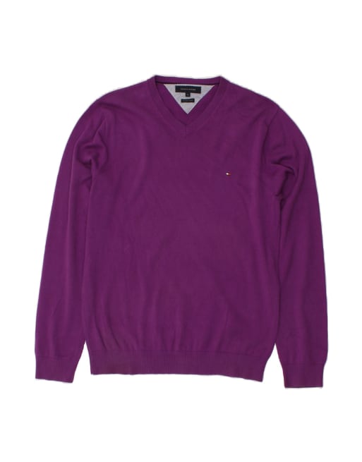 Vintage Tommy Hilfiger V-neck Jumper Sweater XL In Purple