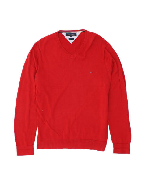 Vintage Tommy Hilfiger V-neck Jumper Sweater XL In Red - view 1