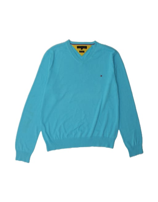 Vintage Tommy Hilfiger V-neck Jumper Sweater XL In Turquoise