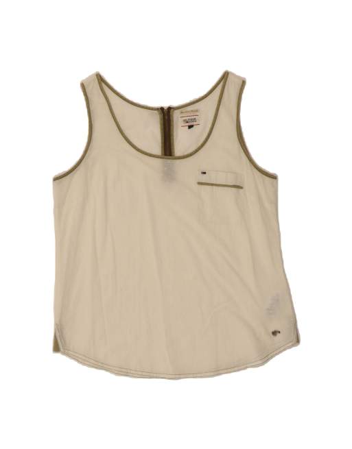 Vintage Tommy Hilfiger Vest Top UK 14 Medium In Off In White Spotted