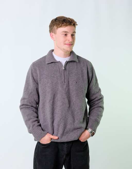 Vintage Tommy Hilfiger XL Knit Sweatshirt Charcoal Grey Quarter Zip