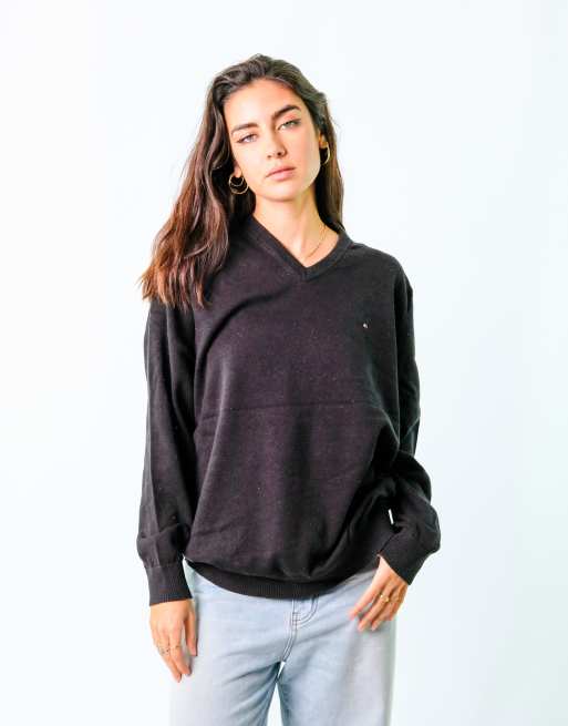 Vintage Tommy Hilfiger XL Knit Sweatshirt Jacket Black