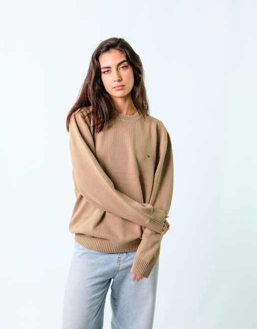 Vintage Tommy Hilfiger XL Knit Sweatshirt Jacket Tan