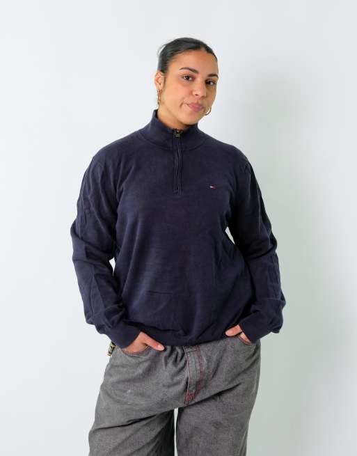 Vintage Tommy Hilfiger XL Sweatshirt Navy Blue Quarter Zip
