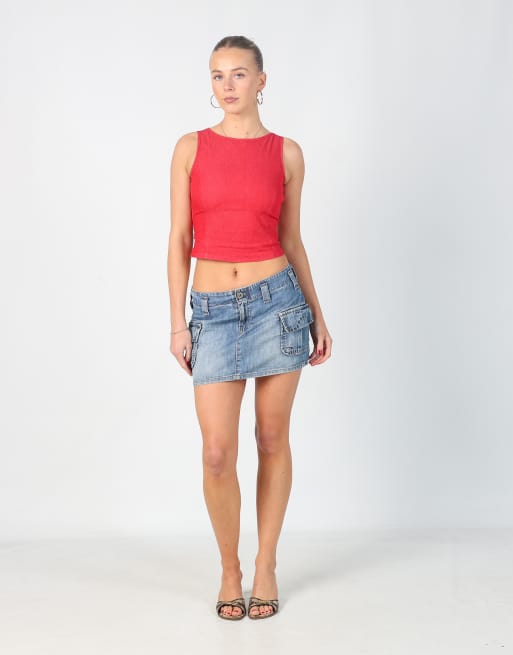 Vintage Tommy Hilfiger XS denim mini skirt in light blue