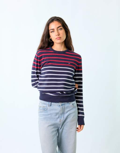 Vintage Tommy Hilfiger XS Knit Sweatshirt Jacket Navy Blue