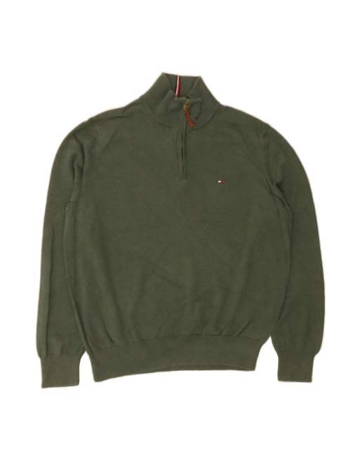 Vintage Tommy Hilfiger Zip Neck Jumper Sweater Large In Green