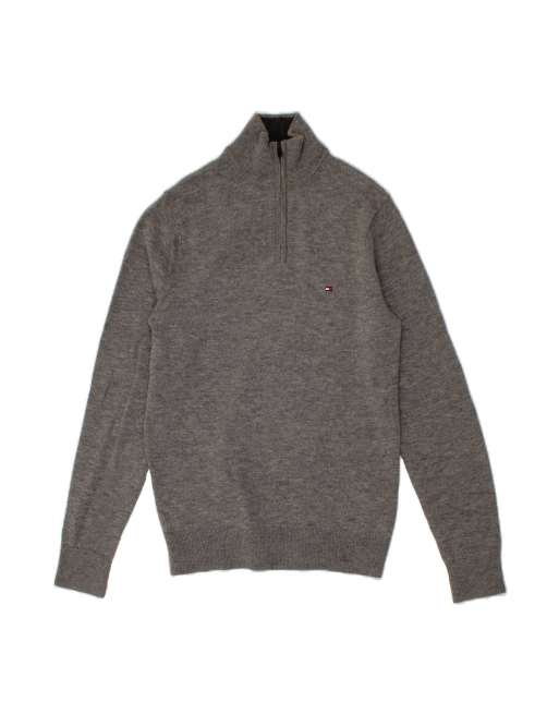 Vintage Tommy Hilfiger Zip Neck Jumper Sweater Small In Grey