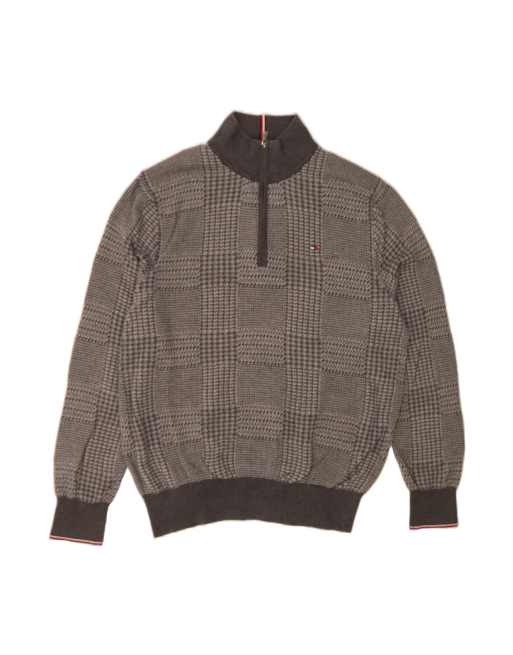 Vintage Tommy Hilfiger Zip Neck Jumper Sweater XL In Grey Check