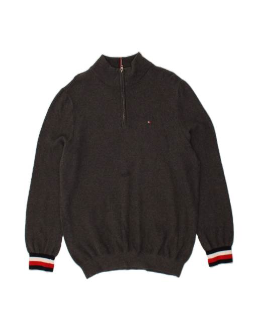 Vintage Tommy Hilfiger Zip Neck Jumper Sweater XL In Grey