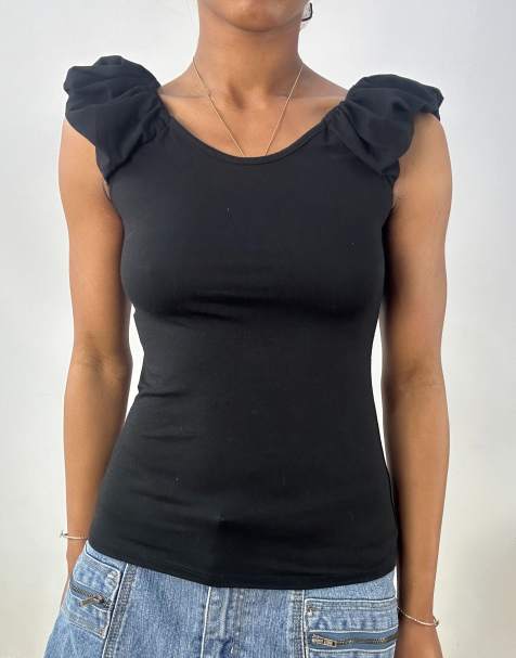 Vintage top with puff sleeves in black - view 1