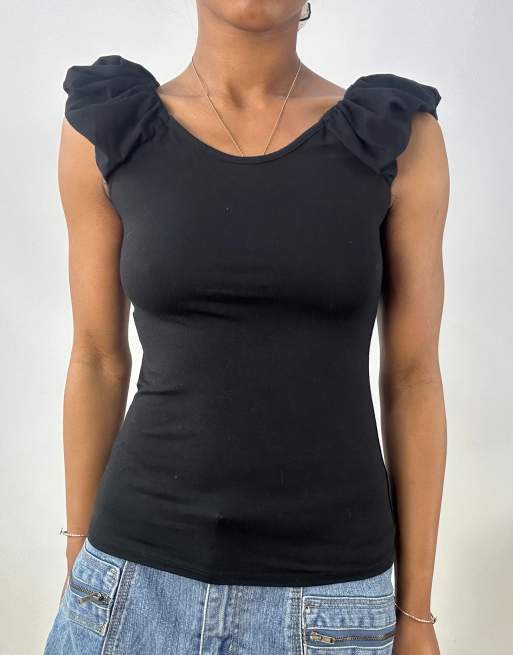 Vintage top with puff sleeves in black