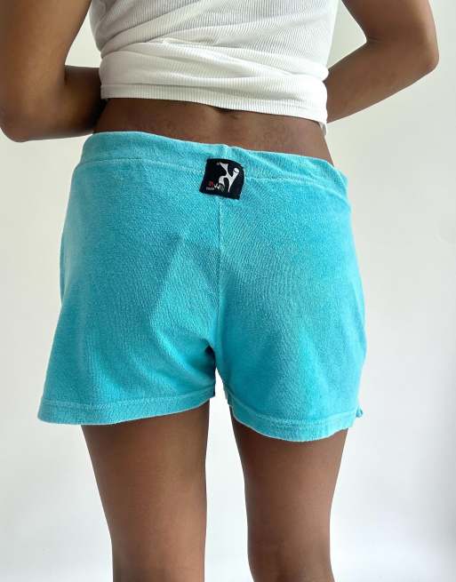 Vintage towelling mini shorts in blue, 2 of 4