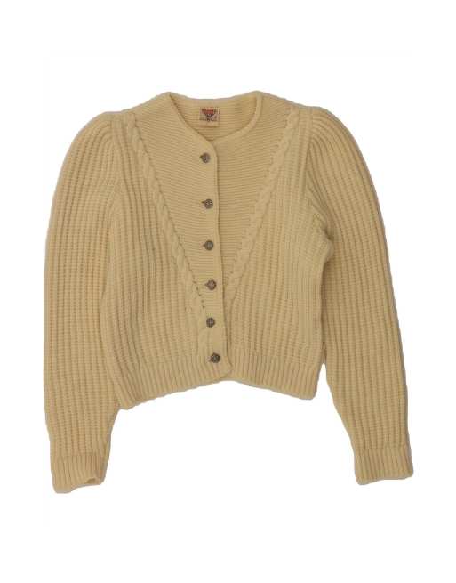 Vintage Trachten Crop Cardigan Sweater EU 38 Medium In Beige Wool