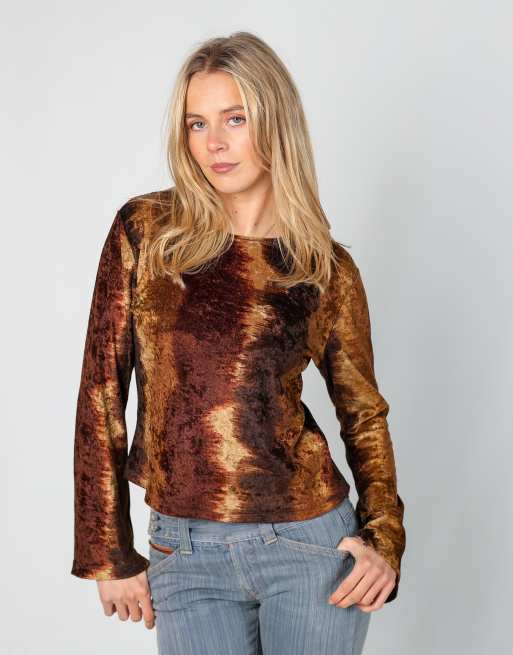 Vintage Tracks S long sleeve top in brown