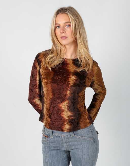 Vintage Tracks S long sleeve top in brown, 3 of 4