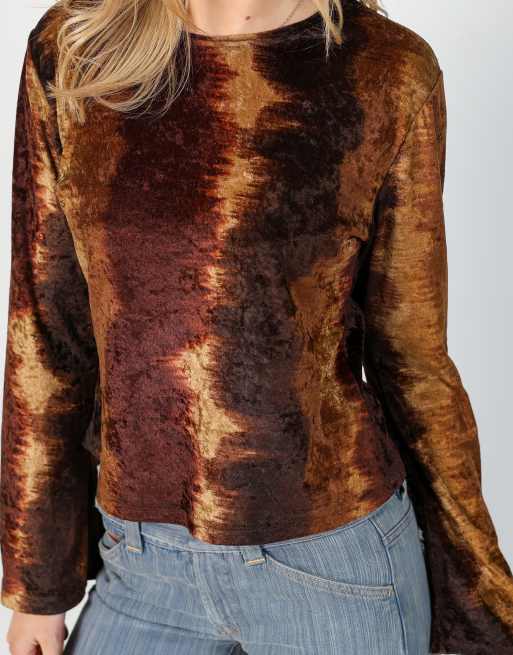 Vintage Tracks S long sleeve top in brown, 4 of 4
