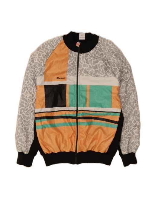 Vintage Tracksuit Top Jacket Large In Grey Colourblock Wool