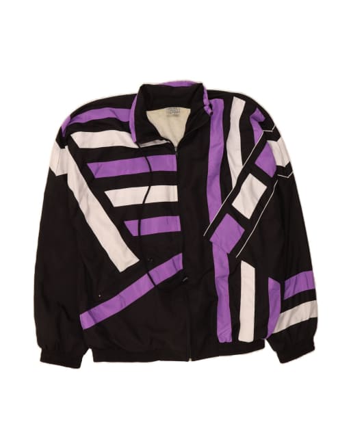 Vintage Tracksuit Top Jacket UK 38/39 Medium In Black Colourblock