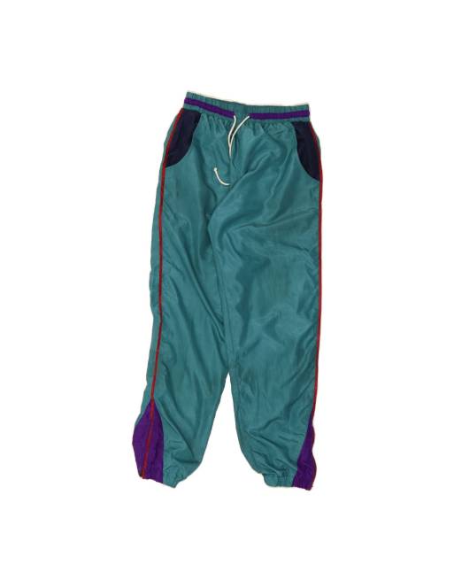 Vintage Tracksuit Trousers Joggers Large In Green Colourblock