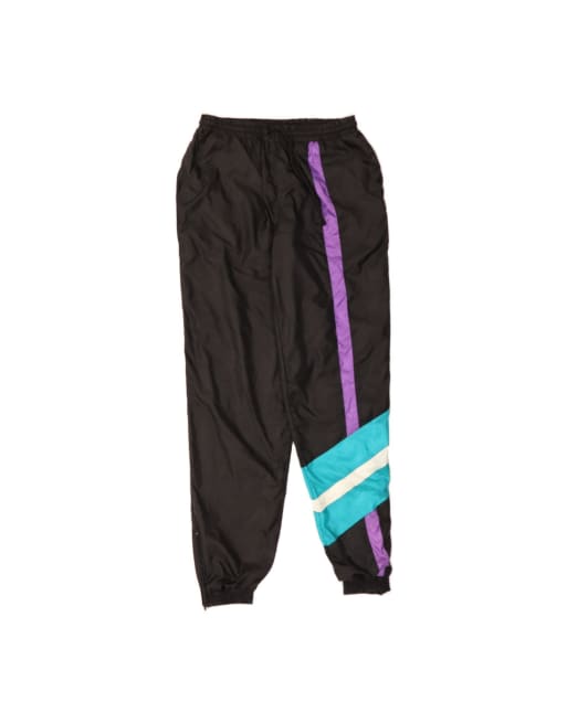 Vintage Tracksuit Trousers Joggers Small In Black Colourblock