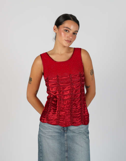 Vintage Très Jolie S cami in burgundy red