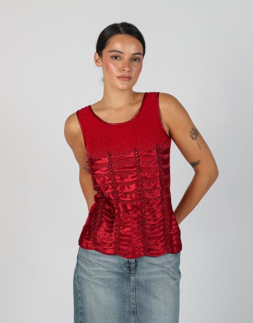 Vintage Très Jolie S cami in burgundy red, 3 of 4