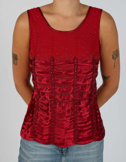 Vintage Très Jolie S cami in burgundy red, 4 of 4