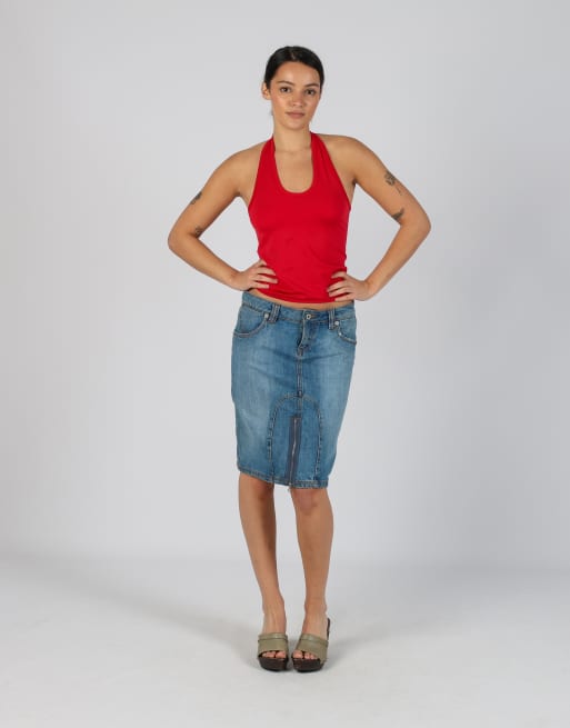 Vintage Trez XS denim midi skirt in blue