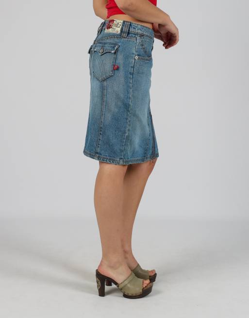 Vintage Trez XS denim midi skirt in blue, 2 of 4