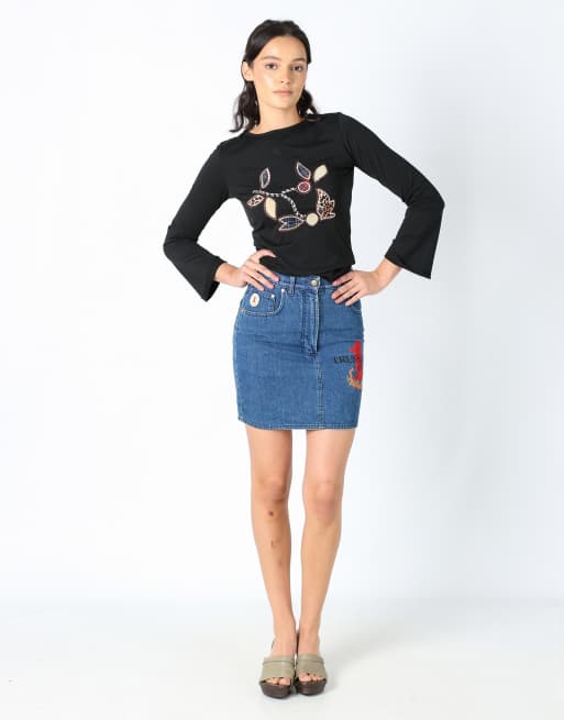 Vintage Trussardi 6 denim mini skirt blue