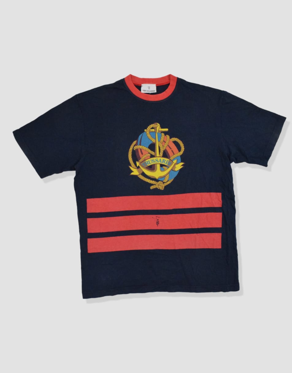 Vintage Trussardi Size L graphic t-shirt in navy blue