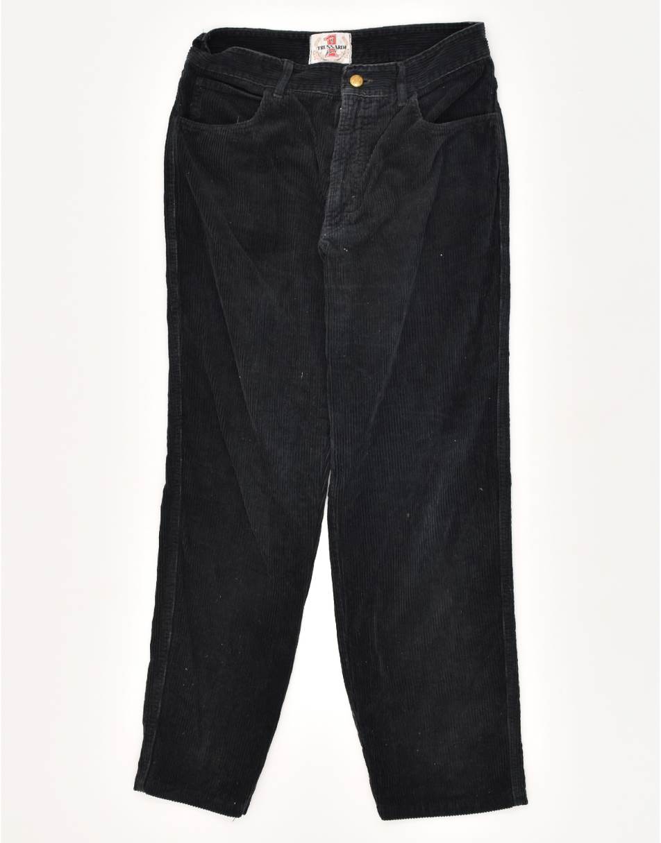 Vintage Trussardi Size M Straight Corduroy Trousers in Black