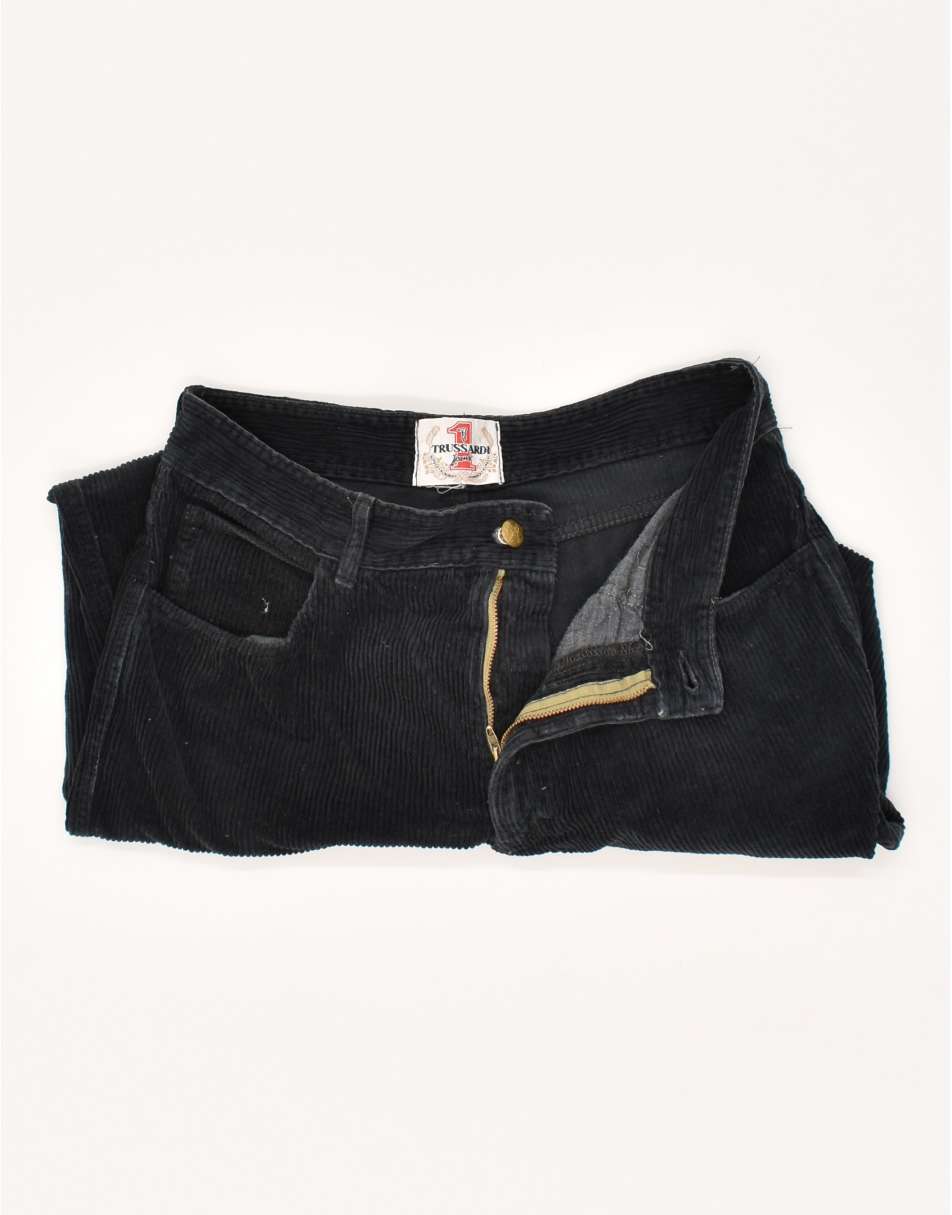 Vintage Trussardi Size M Straight Corduroy Trousers in Black 2