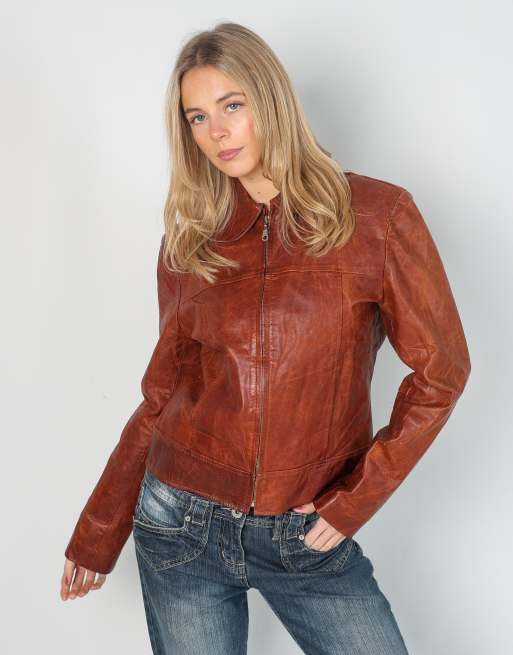 Vintage Try M leather jacket in brown