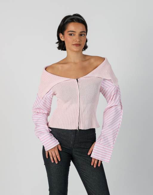 Vintage TU C'est Monique S long sleeve top in baby pink, 1 of 4