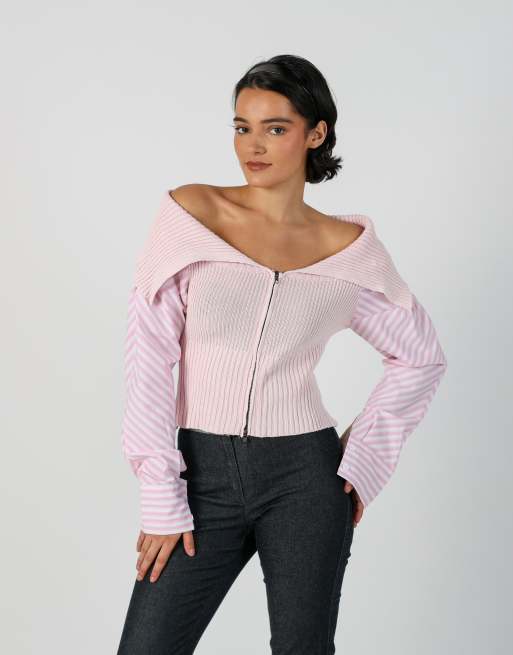 Vintage TU C'est Monique S long sleeve top in baby pink, 3 of 4