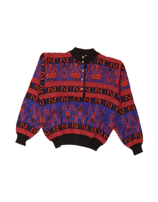 Vintage Turtle Neck Jumper Sweater EU 42 Large In Red Fair Isle Aztec