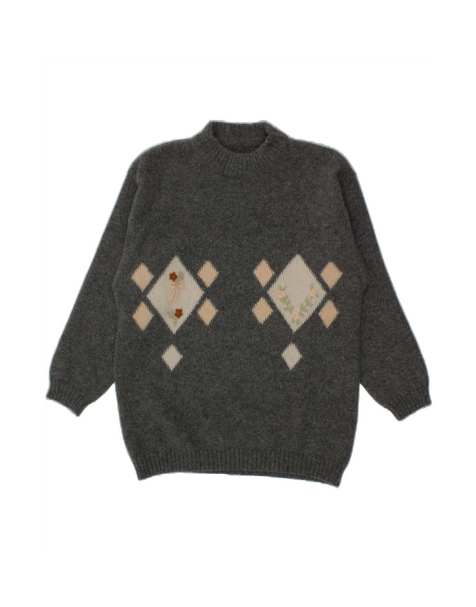 Vintage Turtle Neck Jumper Sweater EU 44 XL In Grey Argyle/diamond - view 1