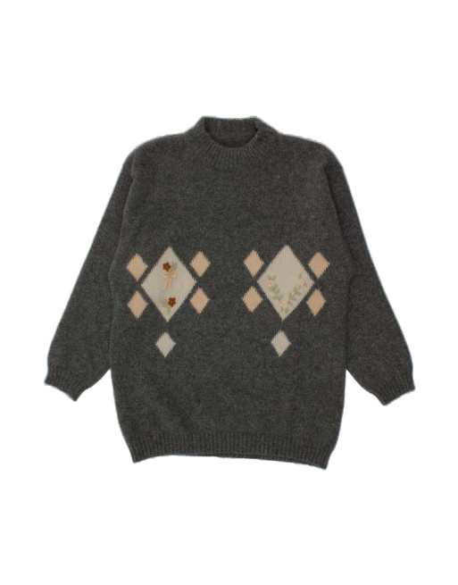Vintage Turtle Neck Jumper Sweater EU 44 XL In Grey Argyle/diamond