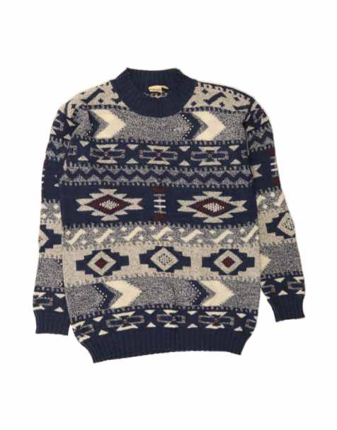 Vintage Turtle Neck Jumper Sweater It 44/46 Small In Blue Fair Isle - view 1