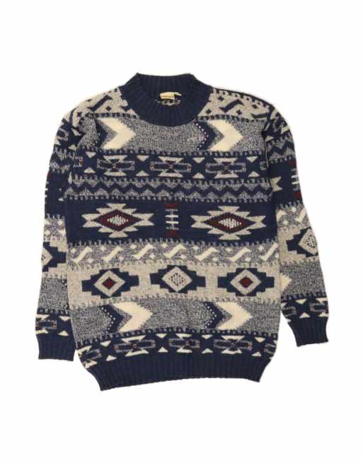 Vintage Turtle Neck Jumper Sweater It 44/46 Small In Blue Fair Isle
