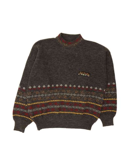 Vintage Turtle Neck Jumper Sweater It 48 Medium In Grey Fair Isle