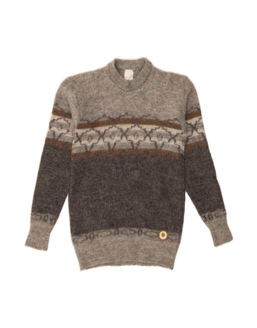 Vintage Turtle Neck Jumper Sweater It 48 Small In Grey Fair Isle