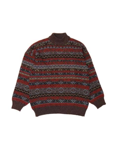 Vintage Turtle Neck Jumper Sweater Large In Brown Fair Isle - view 1