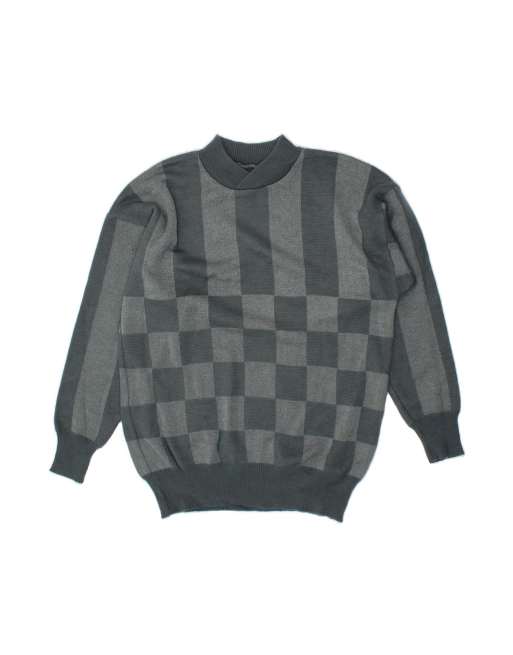 Vintage Turtle Neck Jumper Sweater Medium In Grey Geometric